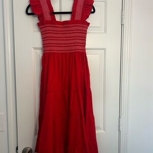 Red Sleeveless Smocked Dress